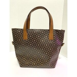 Fossil Handbag Darby Satchel Shoulder Tote Geometric Brown Leather Cool Mom